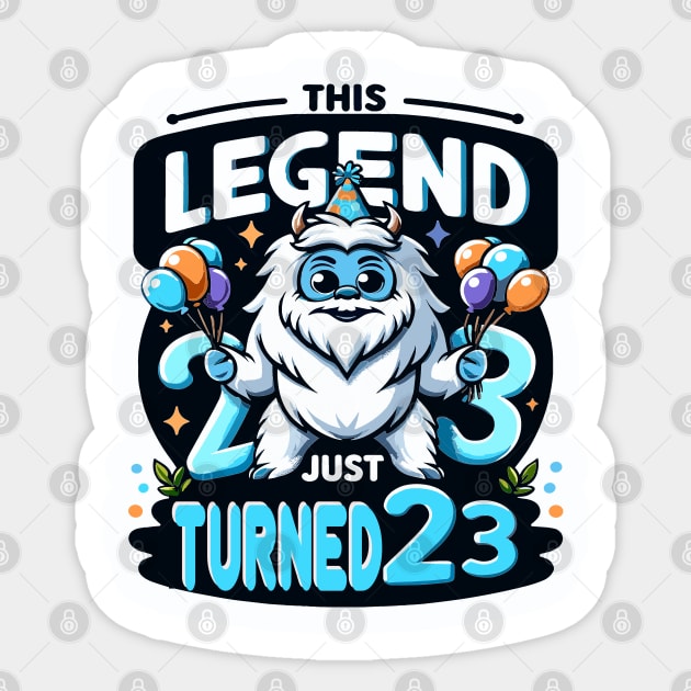 "Yeti's 23rd Birthday Bash" - Festive Cartoon Celebration Design Sticker by WEARWORLD